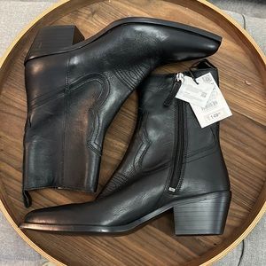 Zara leather cowboy ankle boots